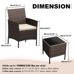 Conjunto de muebles de jardín de ratán, conjunto de muebles de balcón de 3 piezas con una mesa de jardín resistente a la intemperie y 2 sillas, conjunto de sillones de balcón, muebles de jardín,