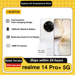 realme 14 Pro+ 5G, Teléfono Inteligente Android, 8+ 256 GB, Cámara Sony IMX896 OIS, Qualcomm Snapdragon 7s Gen 3 5G, IP69, Pantalla de 6,83 Pulgadas y 120 Hz, Batería de 5260 mAh, Incluye Cargador de