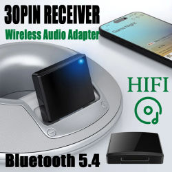 Receptor de Música Bluetooth 5.4 5.1 de 30 Pines, Adaptador de Audio Inalámbrico Mini A2DP/AVRCP para iPhone, iPod, Altavoz Analógico de 30 Pines, HIFI Estéreo