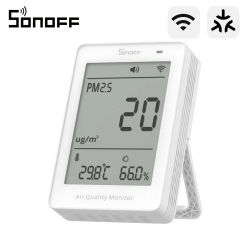 Monitor de Calidad del Aire SONOFF SAWF-07P AirGuard PM2.5/PM10 con Conexión Wi-Fi, Actualizaciones de 2 Segundos, Alarma Sonora y Luminosa, Temperatura y Humedad
