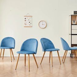 Un juego de 2/4/6 sillas de comedor de terciopelo, sillas nórdicas con patas de metal para cocina, comedor, sala de estar, muebles de salón azul