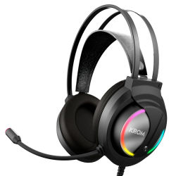 KROM KAPPA - Auriculares Gaming con Micrófono, Sonido stereo RGB LED Rainbow, Altavoces 50mm, Diadema Ajustable, Micro Flexible, USB,PC, Negro