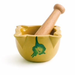 Juego de Mortero y Mazo de Loza Amarilla Chovi - Diseño Tradicional y Decorativo para Ajo, Especias y Hierbas - Fácil de Limpiar y Duradero