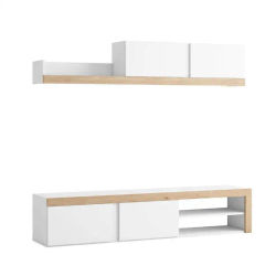 MOBELCENTER - Mueble de Salón Moderno Fly de 180 cm, Color Blanco Mate y Natural, Fabricado en España (1448)