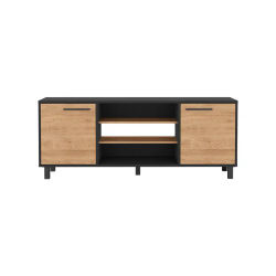 TUHOME Mueble TV Kaia con Almacenamiento Multimedia, Negro / Miel Madera manufacturada Salón-Mueble Tv