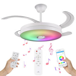 Ventilador de Techo RGB con Bluetooth - 108 cm de Ancho con Aspas Retráctiles, Música y Luz LED
