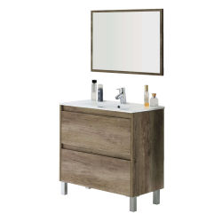 Miroytengo Mueble de Baño Zenda Estilo Natural en Color Roble Nordik con Espejo y 2 Cajones 80x80x45 cm (Lavabo Opcional)