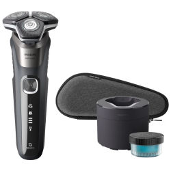 Philips Serie 5000 Afeitadora Eléctrica para Hombre, Cuchillas SteelPrecision, Sensor de Densidad de la Barba, Cabezales con movimiento 360º, Uso en Seco y Húmedo, Base de limpieza y Funda Dura de