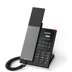 Snom HD350W IP Phone in Black, featuring a corded terminal, Gigabit Ethernet connectivity, and compact design (146x182x109 mm) for office use, perfect as a landline phone with multiple network