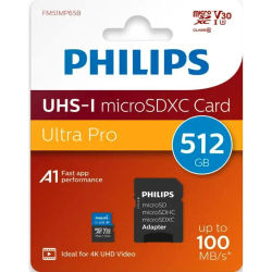 Philips - Tarjeta microSDHC FM51MP65B/00 de 512 GB, Clase 10 UHS-I para cámaras, drones y dispositivos Android