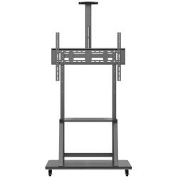 AISENS Soporte de Suelo ECO con Rueda, Bandeja para DVD y Soporte de Cámara para Monitor/TV 150Kg de 37-100, Negro