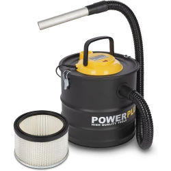 Aspiradora de cenizas económica POWERPLUS 1600W 20 litros. Apto para Estufas de Pellet, Chimeneas o Barbacoas BBQ de jardín, parrillas de verano. Pack disponible con filtro, deshollinador y