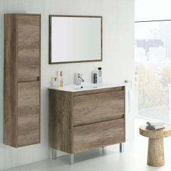 Miroytengo Pack Mueble De Baño Con Espejo Y Lavamanos Incluido Ceramico, Incluye Columna De Baño O Aseo Color Nordik