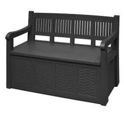 Banco de Jardin con Baul de Almacenaje Integrado, Respaldo Alto y Apoyabrazos Antracita 130x60x85. Mueble Exterior Resistente para Terraza Patio o Porche. (280 Litros)