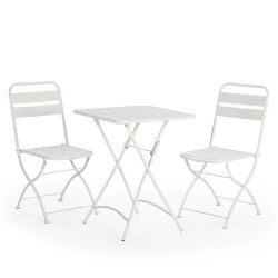 VS Venta-Stock Conjunto Muebles de Jardín Perla 3 Piezas Blanco, Mesa y 2 sillas
