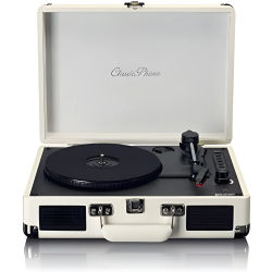 Lenco TT-115CR Retro Bluetooth Turntable with Built-in Speakers, Portable Vinyl Player with USB Recording, Bluetooth 5.0 Streaming, Compact Design, Ideal for Music Lovers, Available in Cream Color.