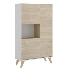 MOBELCENTER - Mueble Aparador auxiliar Alto 3 Puertas - Color Blanco y Natural - Medidas: Ancho: 81 cm x Fondo: 43 cm x Alto: 135 cm - (1253)
