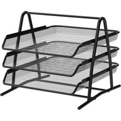 Bandeja Organizador Escritorio y Documentos 3 Niveles Negro. Folios A4, Cajonera Escritorio, Carpetas Archivadoras, Escritorio Ordenador, Organizador Cajones, Material Malla Metalica Negra