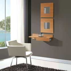 Miroytengo Mueble Entradilla Cajún Recibidor con Almacenaje Cajón Y 2 Espejos Modernos Color Cerezo 70 cm De Entrada