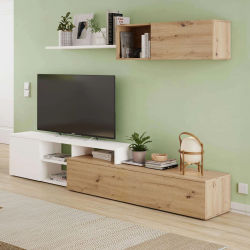 Miroytengo Mueble de salón reversible color roble nodi y blanco artik 220 cm estilo nórdico (doble montaje)