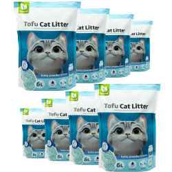 8Pcs Arena Aglomerante para Gatos Arena de Tofu para Gatos sin Polvo Fácil de Aglomerar Controla los Olores se Lanza en el Inodoro Sabor Baby Powder
