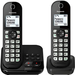PANASONIC Landline Phone KX-TGC462GB Black with CE Certificate, features hands-free, redial function, and LCD display for home or office use.
