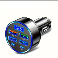 Cargador de movil para el coche USB de 6 puertos, adaptador de corriente con pantalla Digital LED, carga rápida QC3.0, Compatible con teléfonos inteligentes iPhone, IOS y Android, 66W