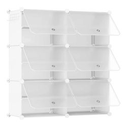 Mikomika Mueble Zapatero Plástico, 6 Compartimentos para 24 Pares de Zapatos, con Puertas, Estructura de Acero y Estantes de Plástico, Armario para Dormitorio