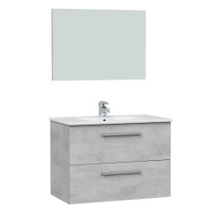 Mueble Baño VS Venta-Stock Axel 2c 80cm Cemento con Espejo y Lavabo Cerámica Diseño Moderno y Amplio