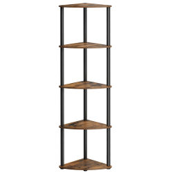 SONGMICS HOME Estantería Esquinera con 5 Niveles, Librería, Montaje Superrápido sin Herramientas, Acero, Robusto, 38,3 x 27 x 139 cm, para Plantas, Salón, Marrón Rústico