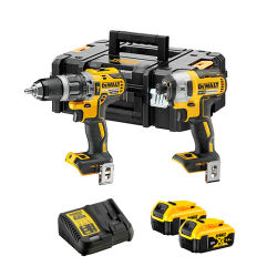 Dewalt DCK266P2T Electric Tool Kit with DCD796 Hammer Drill and DCF887 Impact Driver, includes two 18V 5Ah batteries and charger, compact design for effective power tool performance.