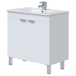 Miroytengo Mueble de Baño Atenea Con Patas Armario 2 Puertas Abatibles Color Blanco Brillo 80 cm (Con Lavabo Cerámico)