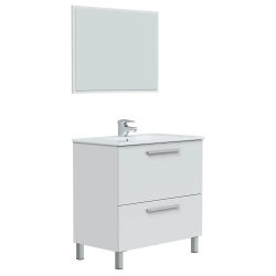 VS Venta-Stock - Mueble de baño modelo Luis 1puerta 1 cajón, 80cm color blanco brillo con espejo, sin lavabo