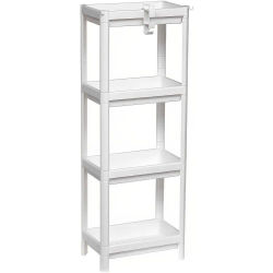 Maxia Market Mueble de Baño Estantería plástico de almacenamiento 4 niveles con gancho 35,5 x 23 x 100 cm