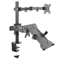 Equip - Soporte Doble Brazo para Monitor de Mesa, Hasta 32 Pulgadas, con Soporte para Portátil y Gestión de Cables