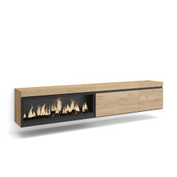 Mueble TV Suspend, Televisión, Muebles de salón, almacenaje, Para TV gran formato, Chimenea eléctrica, Colgado, Suspendido, Roble - Somnia Descanso - Fabricado en España