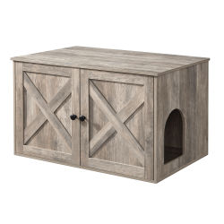 Feandrea Mueble Arenero para Gatos, Caja de Arena Oculta con Separador Extraíble, Mesa Auxiliar, Casa de Interior para Gatos, 80 x 53 x 50 cm, Greige/ Blanco/ Marrón Rústico/Marrón Rústico y Negro