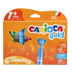 Carioca - TEDDY MARKERS BABY 6 Uds - Tinta Superlavable y Ergonómica