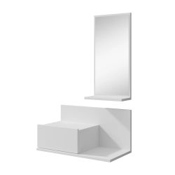 MB Muebles Bonitos - Recibidor con Espejo y Cajón, Ancho 60cm, Blanco y Safir, Mueble de Entrada Colgante, Modelo Isabela