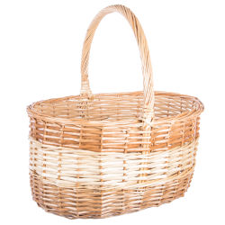 Cesta de Mimbre Grande Tamaño 38x38x30cm Bicolor con Asa Alta. Ideal para Recolección de Setas, Frutas, Verduras, Madera, Compra Ecológica o Decoración Vintage