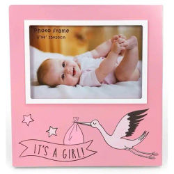 Disok Lote de 10 Portafotos Cigüeña It's a Girl - Regalos para Fiestas Bautizos, Baby Shower Niña Rosa