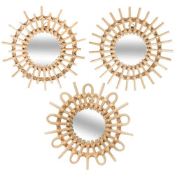 Atmosphera Juego de 3 Espejos Efecto Sol en Ratán Decoración de Pared