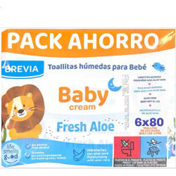 PACK AHORRO - 6 x 80 unidades Toallitas húmedas para bebé Baby cream fresh Aloe Brevia