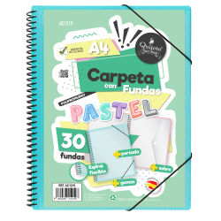 Quijote Paper World Carpeta A4 30 Fundas y espiral flexible Colores Pastel Portada Intercambiable