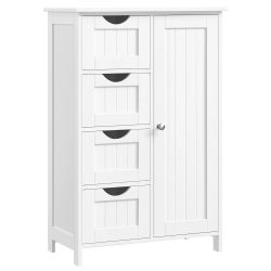 VASAGLE Armario de Baño, Mueble de Baño Estrecho, Cómoda de Baño, Cajonera con 4 Cajones, Armario con Puerta, Estante Ajustable, 30 x 55 x 82 cm, Blanco/Gris Oscuro/Gris Paloma