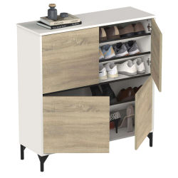 Mueble Recibidor Zapatero Tokio 4 Puertas 5 Baldas Mueble Pasillo Color Blanco Mate y Roble Cambrian 101 cm