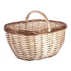Cesta de Mimbre Grande Tamaño 45x33x32cm Bicolor con Asa Baja. Ideal para Recolección de Setas, Frutas, Verduras, Madera, Compra Ecológica o Decoración Vintage