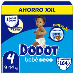 Dodot - Pañales Talla 4 Mega Box XXL 164 uds con máxima absorción, ajuste anatómico y protección contra fugas para bebés de 9–14 kg