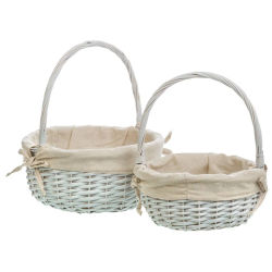 WANDERLUST DECO Cestas de Mimbre Lac Blanco Forradas Set2 Pzas - Almacenamiento Elegante