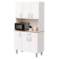 Miroytengo Mueble Auxiliar Cocina, Armario Cocina, Alacena Cocina Buffet 6 Puertas Blanco y Roble Kronberg 101x185 cm